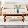 NicBex Modern Rectangular Coffee Table,Double-Tier Walnut Wood & Glass Top Center Table,Woven Rattan Side Table for Living Room - 4 of 4