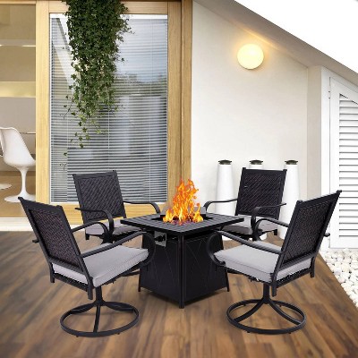 5pc Patio Dining Set with Steel Fire Pit Table & 360 Swivel Chairs - Captiva Designs