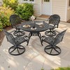 5-Piece Round Cast Aluminum Patio Set with Swivel Chairs,Blue Cushions,and Umbrella Hole - 2 of 4