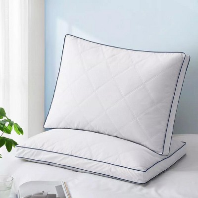 Peace Nest Medium-Firm Gusseted Goose Feather Down Bed Pillow with Cotton Cover Set of 2