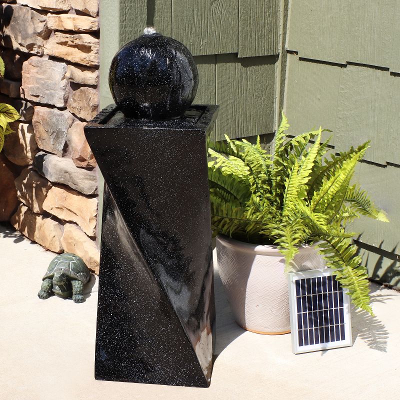 Sunnydaze Outdoor Polyresin Solar Powered Black Ball Water Fountain Feature with LED Light - 30" - Black, 3 of 13