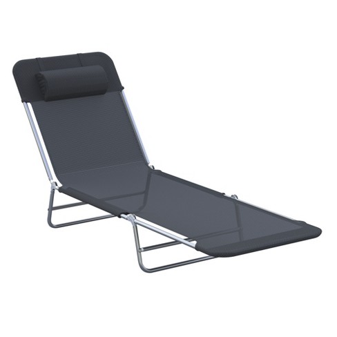 Outsunny Portable Sun Lounger Lightweight Folding Chaise Lounge Chair w Adjustable Backrest Pillow for Beach Poolside and Patio Black