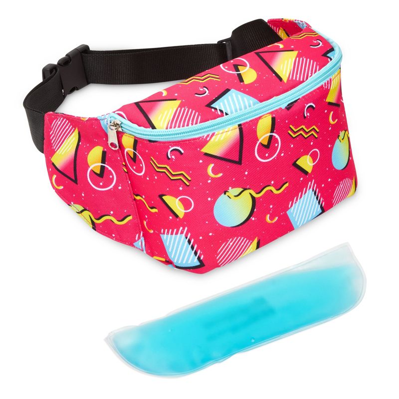 Zodaca Retro 90's Fanny Pack for Teens, Insulated Waist Bag Cooler with Adjustable Strap for School, Pink, 9 x 6 In, 1 of 9