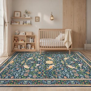 Washable Rugs for Living Room, Floral Animal Print Area Rug with Non Slip Backing - 1 of 4