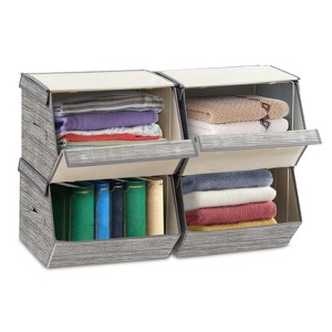 Tangkula Stackable Bins Set of 4 Storage Cubes Fabric Baskets with Lid Storage Organizers with Handles Black/Brown/Grey - 1 of 4