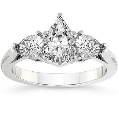 Pompeii3 1 3/4Ct Pear Shape Lab Created Diamond Engagement Ring White, Yellow or Rose Gold