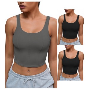 INSPIRE CHIC 3 Pcs Womens U Back Longline Padded Sports Bra Cami Crop Workout Fitness Tank Top with Built in Bra - 1 of 4