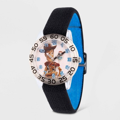 Kids' Disney Toy Story 4 Woody Forky Black Plastic Time Teacher Strap Watch - Black