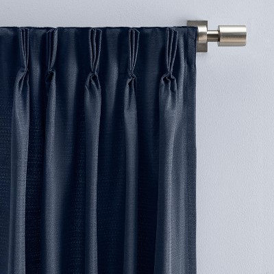 Navy Blue Polyester Pinch Pleated Room Darkening Curtains
