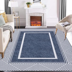 Modern Washable Bordered Area Rug, Ultra-Thin Non-Slip, Non-Shedding Foldable Mat, Chic Aesthetic Carpet for Living Room, Bedroom, Office - 1 of 4