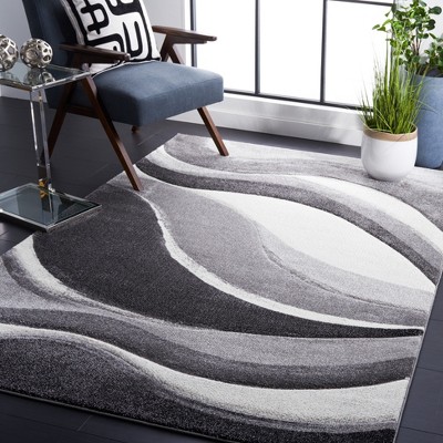 Grey and Ivory Mid-Century Modern Abstract Area Rug
