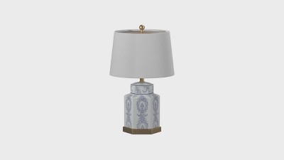 Bodin Blue and White Ceramic Table Lamp Set with Gold Leaf Finish