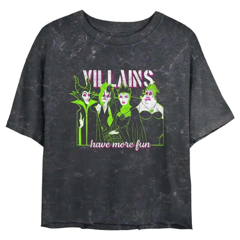 Juniors Womens Disney Villains Have More Fun Mineral Wash Crop T-Shirt, 1 of 5