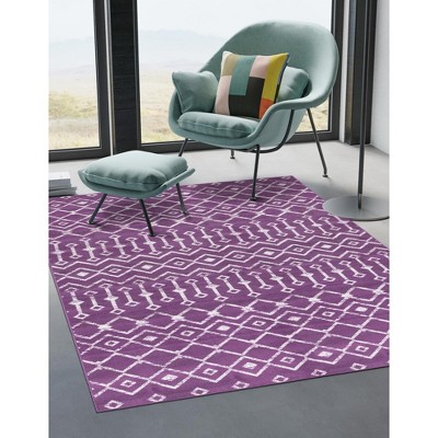 Violet and Ivory Geometric Trellis Indoor Rug