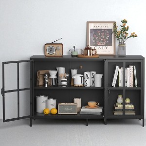 Heavy Duty Metal Sideboard Buffet Cabinet with Tempered Glass Doors, Adjustable Feet, Steel Storage Cabinet for Kitchen, Dining Room, or Living Room - 1 of 4