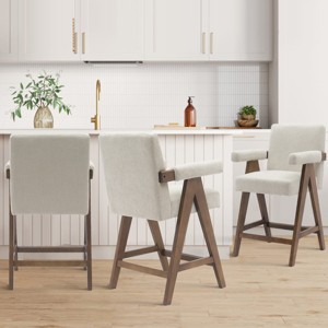 Set Of 3 Morgan 25.5" Height Upholstered Seat and Back Counter Stools With Upside Down "V" shape design Solid Wood Legs-Maison Boucle - 1 of 4