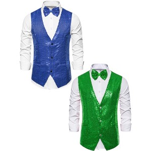 Lars Amadeus Men's Sequin Shiny Sleeveless Party Prom Dress Suit Vest with Bow Tie 2 Packs - 1 of 4