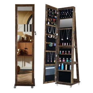 Hrinhom 66.1"H Full Length Mirror 360° Swivel Jewelry Cabinet with Led Light - 1 of 4
