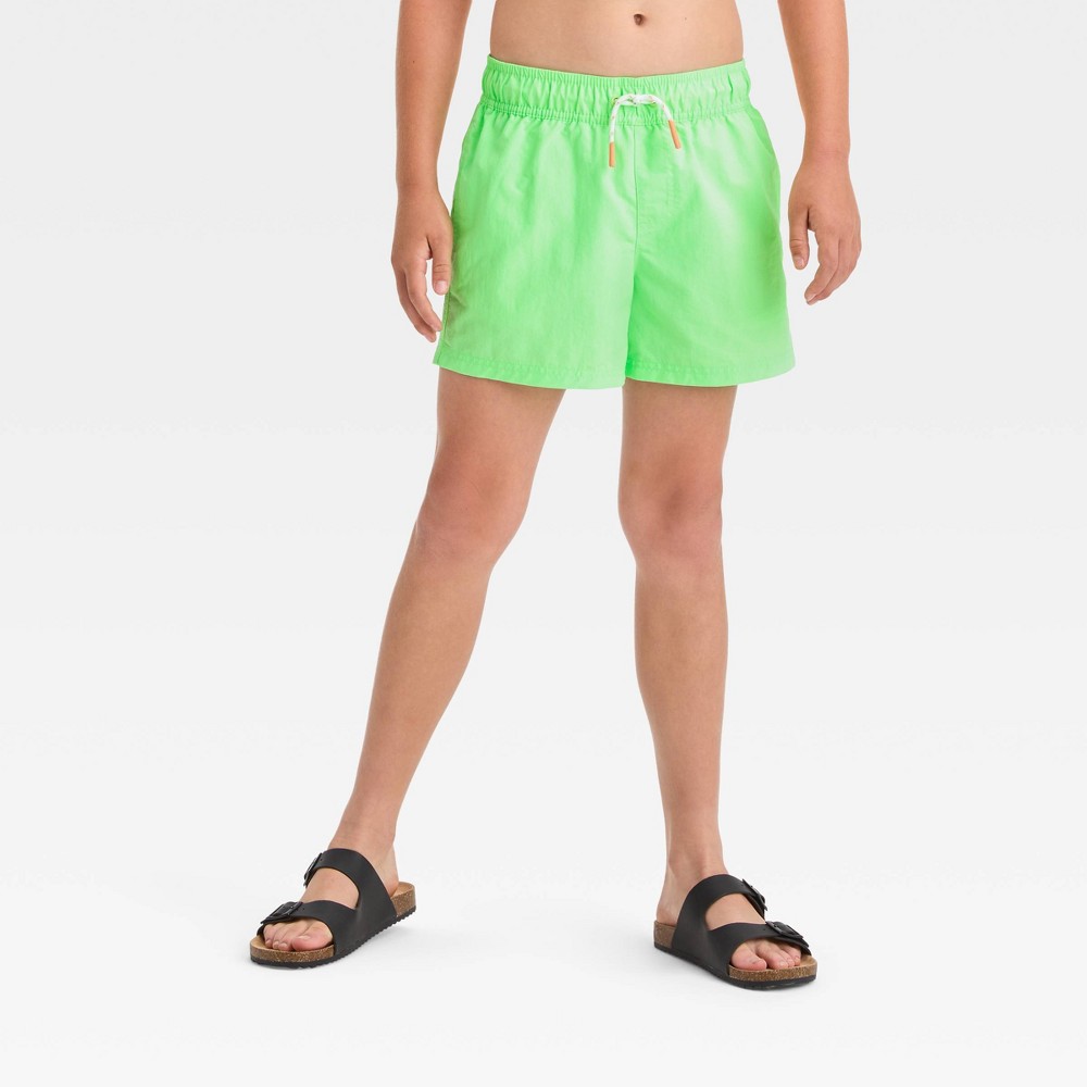 Photos - Swimwear Boys' Snappy Solid Swim Shorts - art class™ Green M Husky