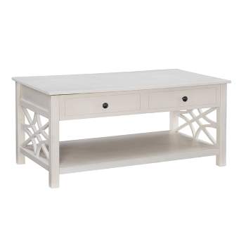 Whitley Traditional Lift Top Coffee Table with Storage and Bottom Shelf in Antique White Finish - Linon