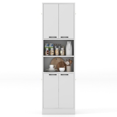 Tangkula Kitchen Pantry Cabinet 75” Tall Freestanding Cupboard with Doors & Shelves Safety Hinges & Anti-tipping Devices Black/White