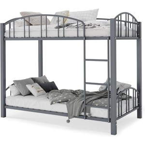 Loft Bed Twin Size with Ladder and High-Arched Guardrail, Sturdy Metal Slats, Space-Saving Design, Modern Decor Style, Easy Assembly, Matte Gray - 1 of 4