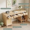 Brafab 3-Drawer Rattan Writing Desk with Storage Shelf & Power Outlets,Computer Desk with 5 Drawers and Office Desk for Home Office Workstation - 4 of 4