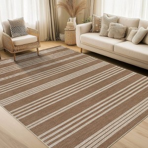 Washable Easy Jute Rug Modern Striped Living Room Rug with Non-Slip Backing, Non Shedding Neutral Floor Mats - 1 of 4
