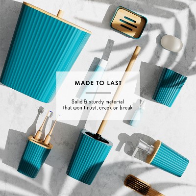 Teal Plastic and Bamboo 20-Piece Bathroom Accessories Set