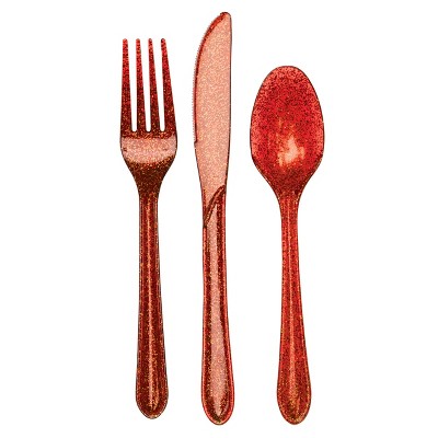 24ct Glitz Red Disposable Flatware Sets