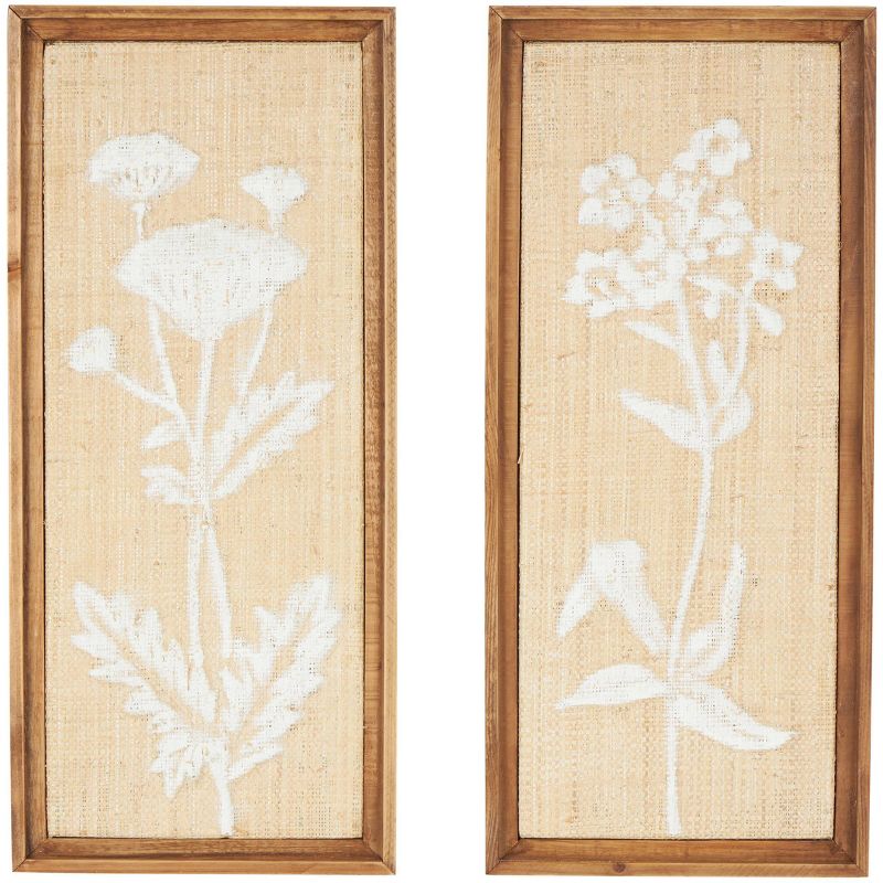 Olivia &#38; May Set of 2 Wood Floral Textured Wall Decors with White Painted Accents Cream, 1 of 6