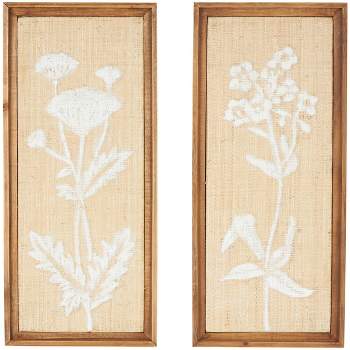 Olivia & May Set of 2 Wood Floral Textured Wall Decors with White Painted Accents Cream