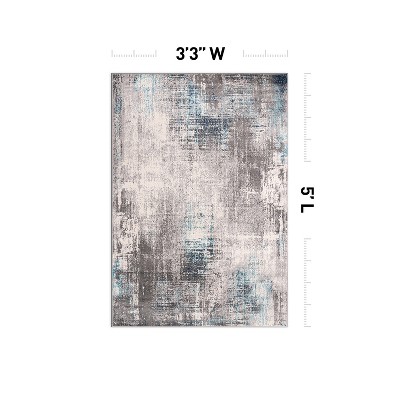 Dublin Blue and Gray Abstract 5' x 7' Synthetic Area Rug