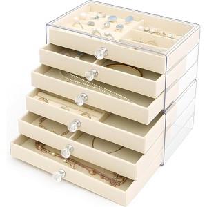 6-Drawer Acrylic Earring Organizer with Velvet Trays, Jewelry Storage Box for Rings, Necklaces & Bracelets, Ideal Christmas Gift - 1 of 4