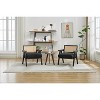 Mid-Century Farmhouse Accent Chair - Wood Armchair with Rattan Backrest & Removable Linen Cushion for Living Room, Bedroom - 2 of 4