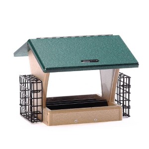Birds Choice Medium Hopper & Suet Cages Novelty Bird Feeder 10" Taupe & Green: Recycled Plastic, Weather-UV Resistant - 1 of 4