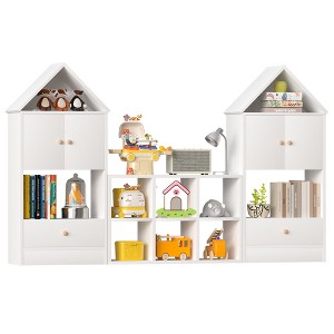 Kids Bookshelf And Toy Storage Organizer, Playful House-Shaped Children Bookcase Display Rack, For Nursery, Playroom, Living Room, Easy Assembly - 1 of 4