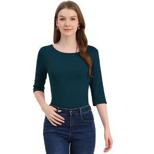 INSPIRE CHIC Women's Classic Solid Elbow Sleeves Round Neck Slim Fit T-Shirts - 1 of 4