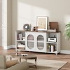 Retro TV Stand, 70 Inch Entertainment Center with Corrugated Glass Cabinet Doors, TV Stands with 4 Open Shelves & 2 Cabinets, White & Dark Brown - 3 of 4