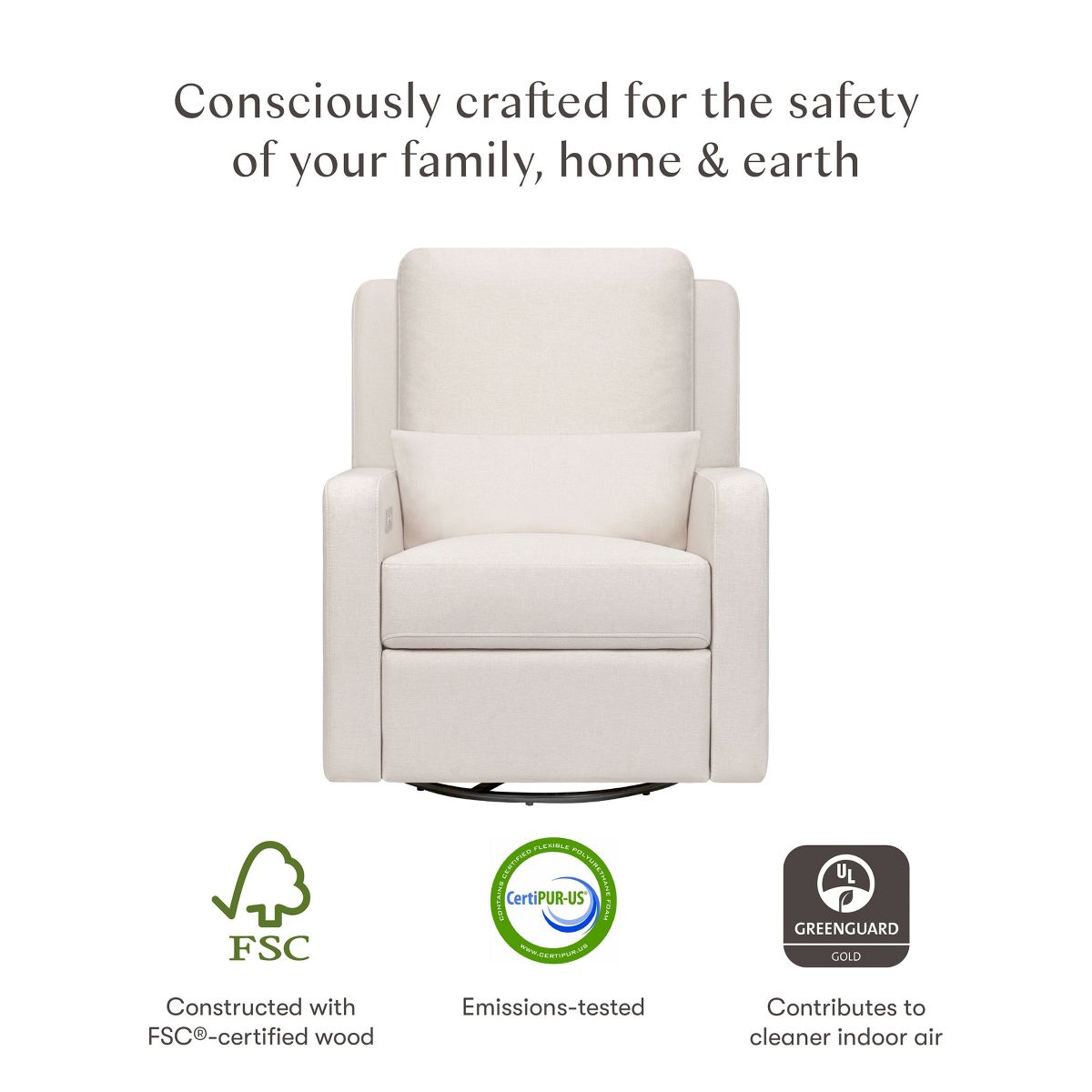 Babyletto Sigi Electronic Recliner and Swivel Glider with USB port - Performance Cream Eco-Weave - thumbnail 5