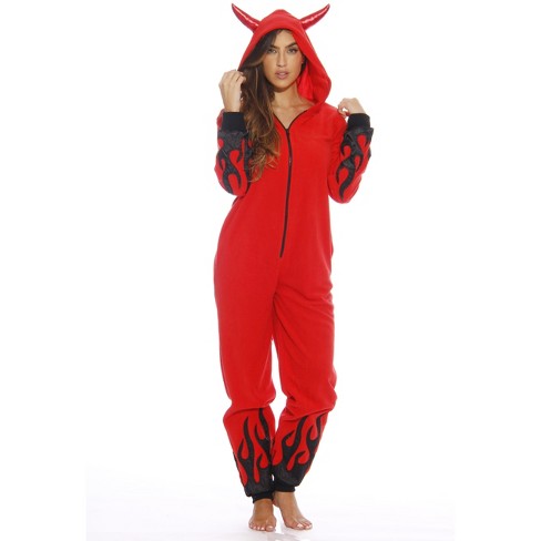 Just Love Womens One Piece Devil Adult Onesie Hooded Halloween Pajamas :  Target