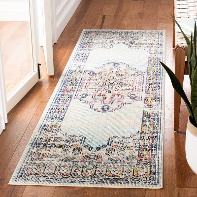 Blue and Grey 2'2" x 7' Hand-knotted Oriental Runner Rug
