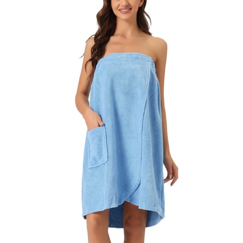 Cheibear Women s Bath Gym Towel Wrap Robe Spa Towels With Shower Cap Bathrobe Blue Small Target