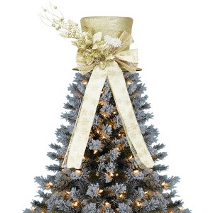 Christmas Tree Topper, Christmas Decorations 9.84 in Glitter Bow - with Decorative Spruce Branch, Xmas Holiday Decor for Tree - 1 of 4