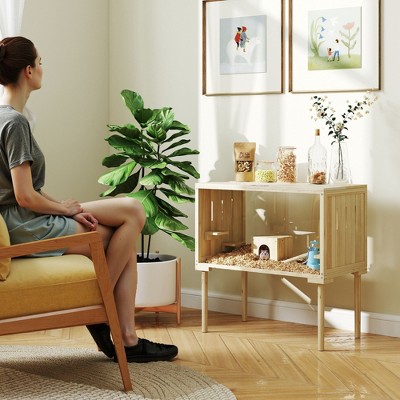 Natural Wood Multi-Level Hamster Cage with Accessories