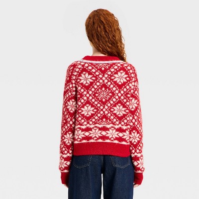 Women's Long Sleeve Cozy Alpine Snowflake Crewneck Pullover Sweater - Universal Thread' Red - image 2