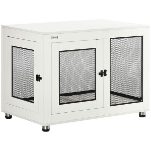 PawHut Dog Crate Furniture, 37 Dog Kennel Furniture w/ Water-Resistant Cushion, Double Doors for Large Dogs, Dog Crate End Table for Indoor Use, White - 1 of 4
