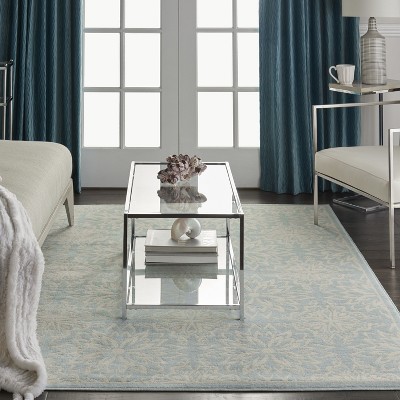 Elegant Ivory/Green Floral Synthetic 5'3" x 7'3" Easy-Care Rug