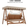 Wooden patio swing with adjustable canopy; 3-seater bench with removable cushion, ideal for backyard, garden, balcony, or poolside relaxation. - 3 of 4