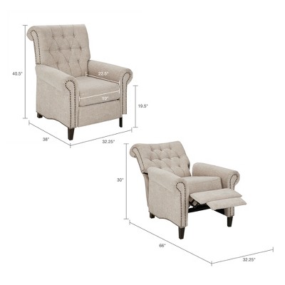Elegant Cream Transitional Push Back Recliner with Tufted Back